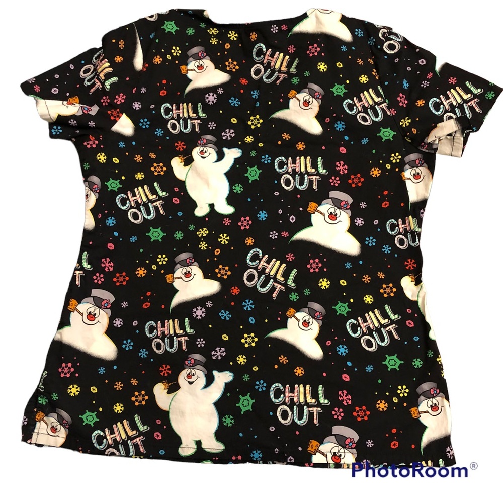 Frosty the Snowman Sparkle Glittery Uniform Scrub Top M